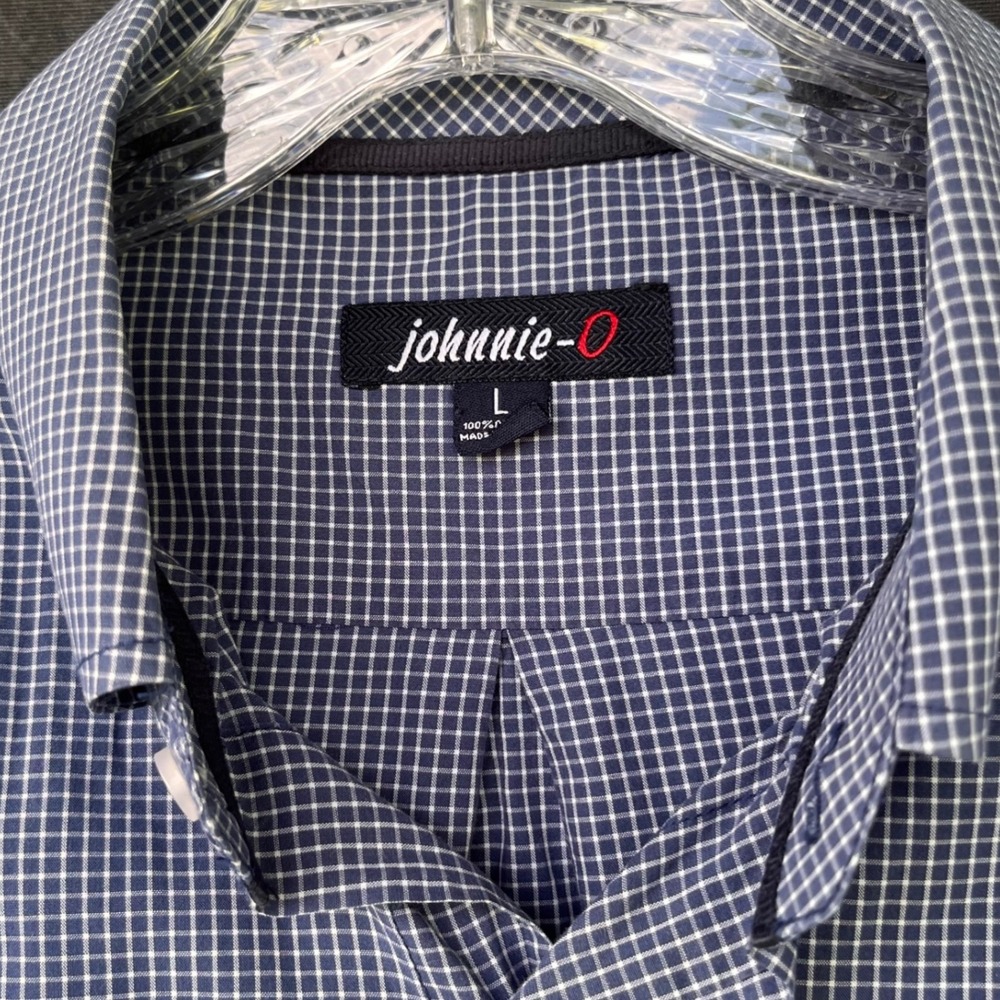 Johnnie-O Gingham Shirt Mens L Blue Button Down Golf Preppy Nautical Coastal